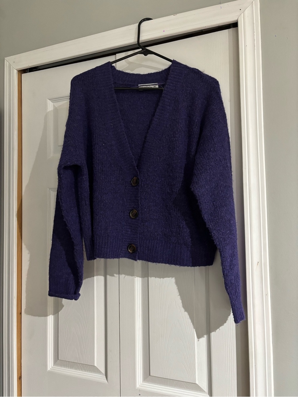 Button-Front Purple V-Neck Women's Cardigan